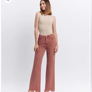 Russet- super high rise 90’s vintage hem detail flare jeans